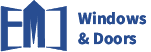 Windows & Doors company logo featuring blue geometric door design
